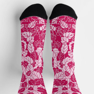 Japanischer Blattdruck, Fuchsia und Hellrosa Socken