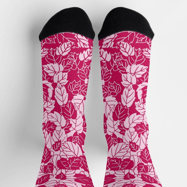 Japanischer Blattdruck, Fuchsia und Hellrosa Socken (Oben)
