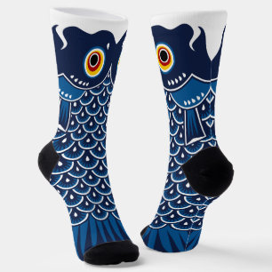 Japanischer blauer Koinobori-Karpfenwimpel Socken