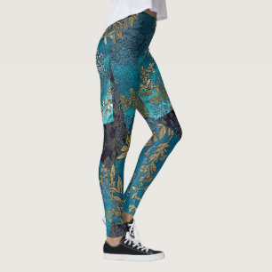 Japanischer blauer Silk Kimono Leggings