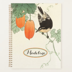 Japanischer Block Print Bird und Orange Fruit Planer