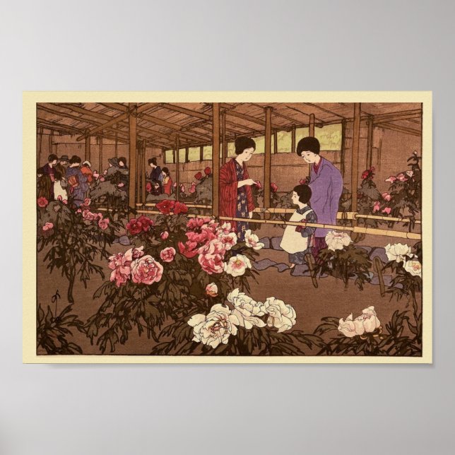 Japanischer Blumengarten People Scene Poster Print (Vorne)