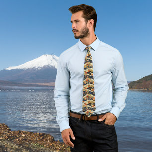 Japanischer Blumenprint in Orange Creme und Dunkel Krawatte