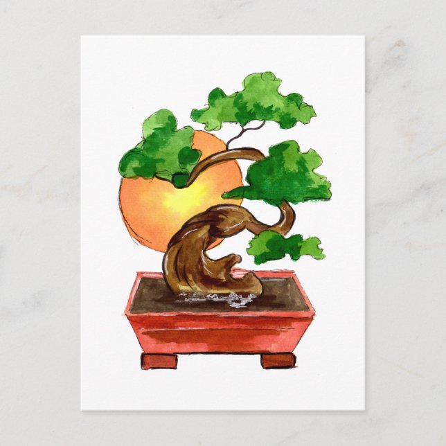 Japanischer Bonsai Tree und Sun Postkarte (Vorderseite)