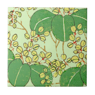 Japanischer botanischer grüner Blatt-Holzschnitt Fliese