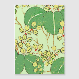 Japanischer botanischer grüner Blatt-Holzschnitt Magnetkarte