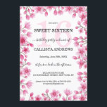 Japanischer Cherry Blossom Blumenstrauß Sweet 16 Einladung<br><div class="desc">Dieses elegante und moderne 16 . Geburtstag Geburtstagsfest lädt zu einem stilvollen und stilvollen Event ein. Es verfügt über handbemaltes Rosa, Beerenrosa und rote Wasserfarbe japanische Kirschblüte Blatt und Ast Rahmen auf einem einfachen weißen Hintergrund. Es ist hübsch, einzigartig, schön, minimalistisch und künstlerisch, das perfekte Design, um Ihre Gäste zu...</div>