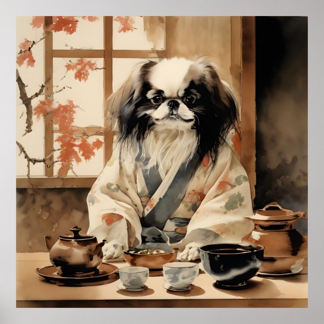 Japanischer Chin Dog Gastgeber einer Teezeremonie Poster (Vorne)