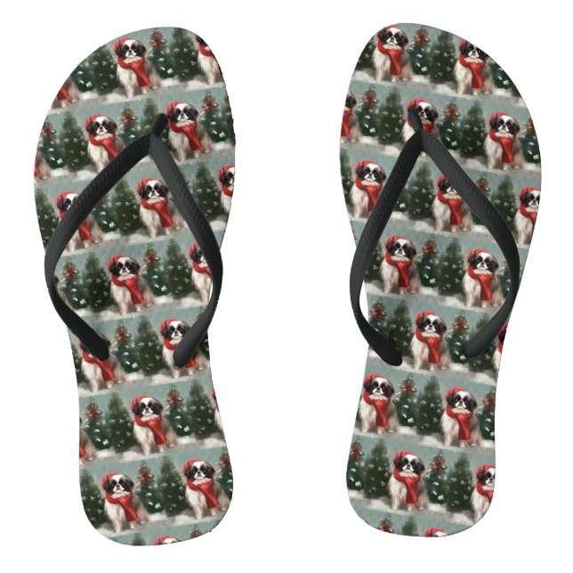 Japanischer Chin Dog in Schnee Weihnachten Flip Flops (Fußbett)