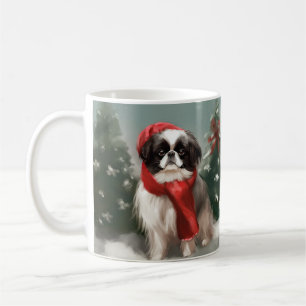 Japanischer Chin Dog in Schnee Weihnachten Kaffeetasse