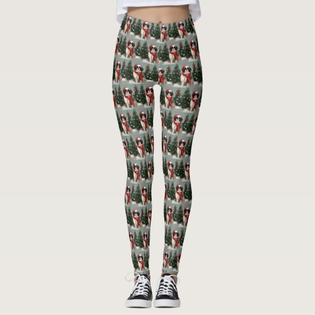 Japanischer Chin Dog in Schnee Weihnachten Leggings (Vorderseite)