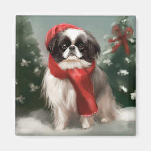 Japanischer Chin Dog in Schnee Weihnachten Magnet