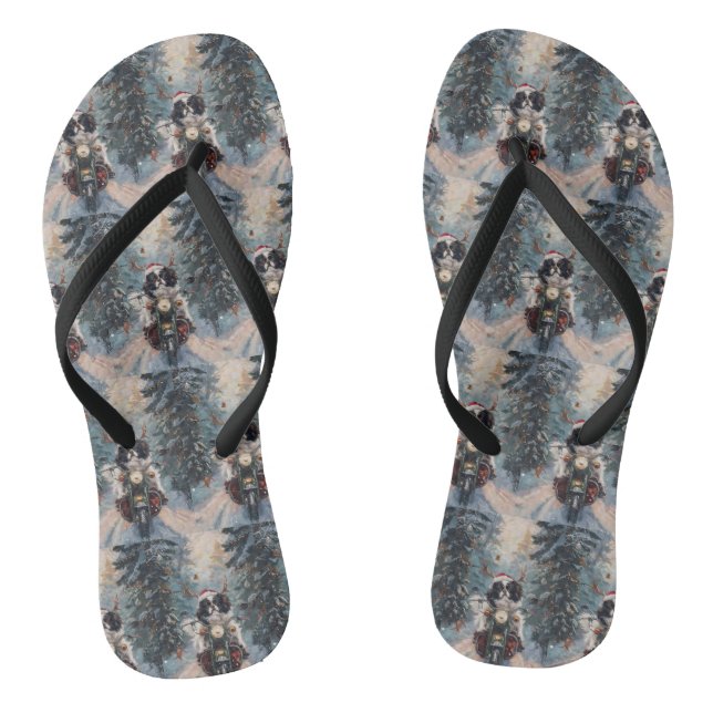 Japanischer Chin Dog Riding Motorrad Weihnachten Flip Flops (Fußbett)