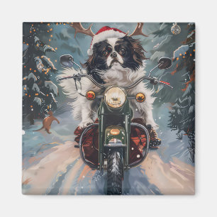Japanischer Chin Dog Riding Motorrad Weihnachten Magnet