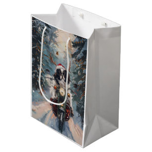 Japanischer Chin Dog Riding Motorrad Weihnachten Mittlere Geschenktüte