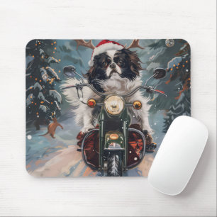 Japanischer Chin Dog Riding Motorrad Weihnachten Mousepad