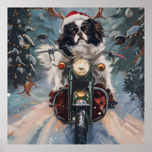 Japanischer Chin Dog Riding Motorrad Weihnachten Poster