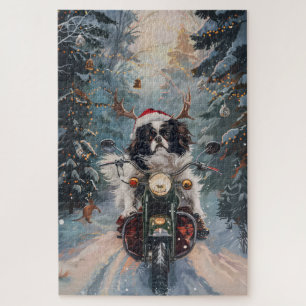 Japanischer Chin Dog Riding Motorrad Weihnachten Puzzle