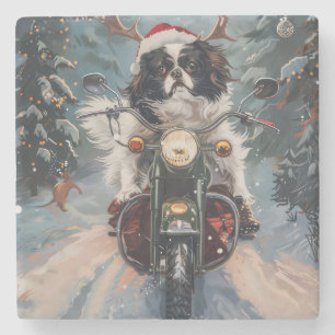 Japanischer Chin Dog Riding Motorrad Weihnachten Steinuntersetzer