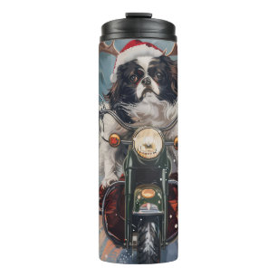 Japanischer Chin Dog Riding Motorrad Weihnachten Thermosbecher