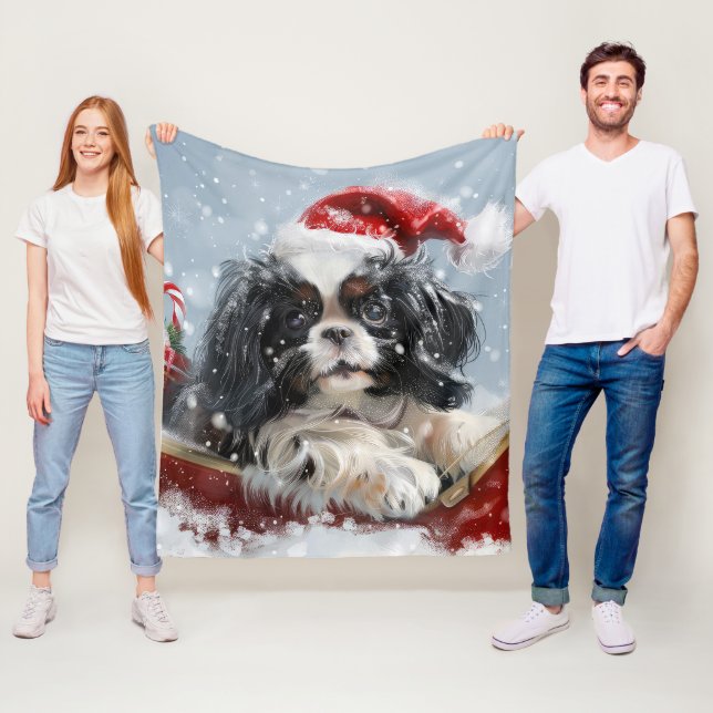 Japanischer Chin Dog Weihnachtsfest Fleecedecke (Beispiel)