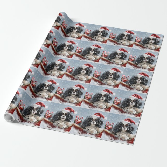 Japanischer Chin Dog Weihnachtsfest Geschenkpapier (Ungerollt)