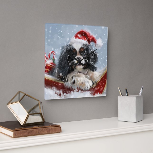 Japanischer Chin Dog Weihnachtsfest Quadratische Wanduhr (Büro)