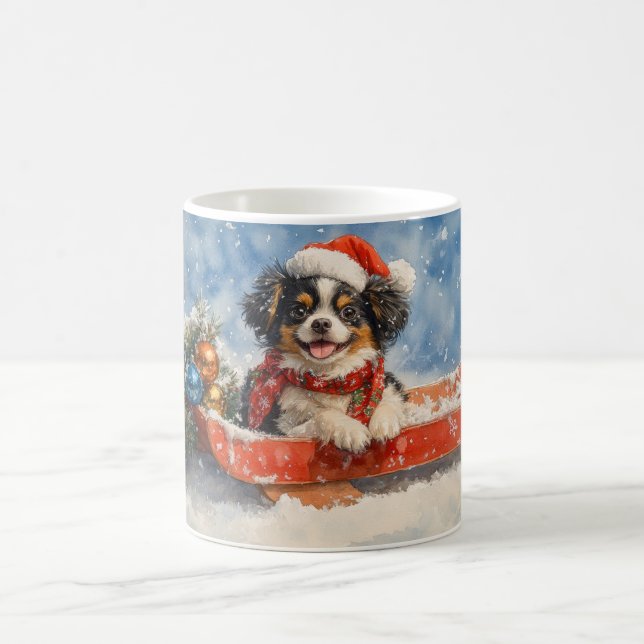 Japanischer Chin Hund in Sledge Let it Snow Weihna Kaffeetasse (Mittel)