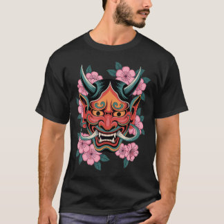 Japanischer Dämon Kirschblüten Yokai Teufel Hannya T-Shirt