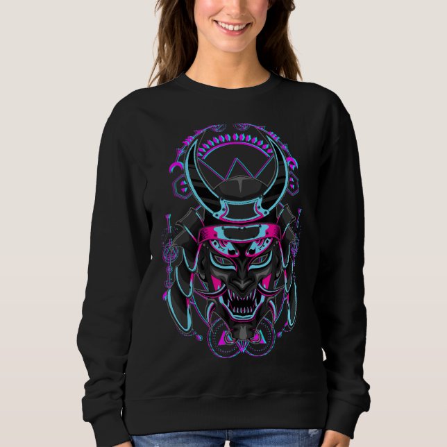 japanischer Demon Samurai Oni Face Mask Glitch Sweatshirt (Vorderseite)