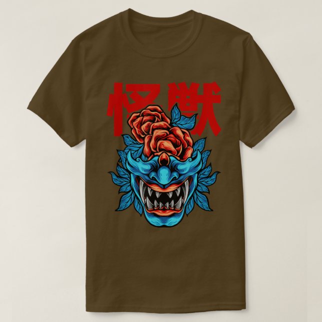 japanischer Demon Samurai Oni Face Mask Glitch  T-Shirt (Design vorne)