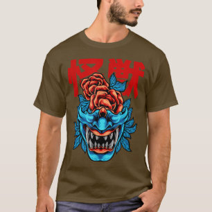 japanischer Demon Samurai Oni Face Mask Glitch  T-Shirt