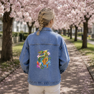 Japanischer Drache Koi Lotus Mythisch Asiatisch Bl Jeansjacke