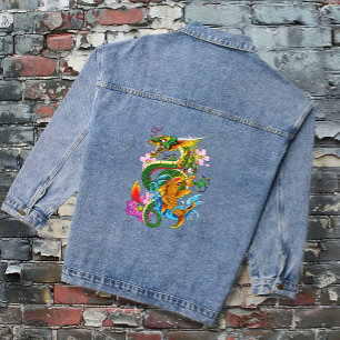 Japanischer Drache Koi Lotus Mythisch Asiatisch Bl Jeansjacke