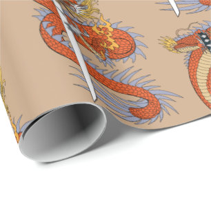 Japanischer Drache mit Katana-Schwertpapier Geschenkpapier