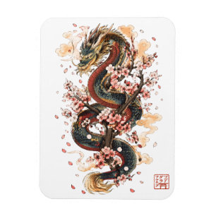 Japanischer Drache mit Kirschblüten Sakura-Mytho Magnet