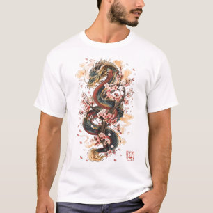 Japanischer Drache mit Kirschblüten Sakura-Mytho T-Shirt