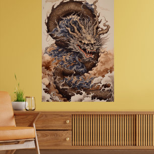 Japanischer Drache mit Schlangenform mit Kanagaw Poster