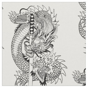 Japanischer Drache mit Schwertgewebe Katana Stoff