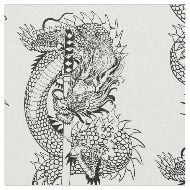 Japanischer Drache mit Schwertgewebe Katana Stoff (Nahaufnahme)