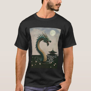 Japanischer Drache Sakura Blüten Vollmond Fantasy T-Shirt