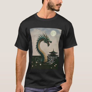 Japanischer Drache Sakura Blüten Vollmond Fantasy  T-Shirt
