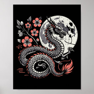 Japanischer Drache Sakura Moon Cherry Blossom Men  Poster