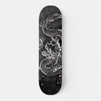 Japanischer Drache Schwarz, Silber Vintage Deck Skateboard