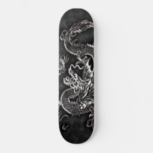 Japanischer Drache Schwarz, Silver Vintag Deck Skateboard