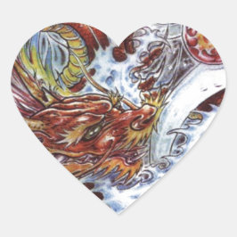Japanischer Drache Tattoo Design Herz-Aufkleber