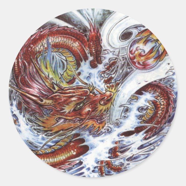 Japanischer Drache Tattoo Design Runder Aufkleber (Vorderseite)