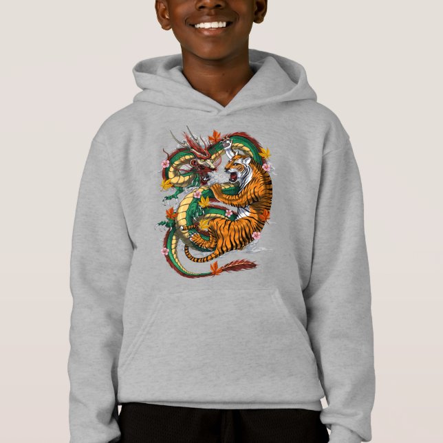 Japanischer Drache Tiger Battle Hoodie (Vorderseite)