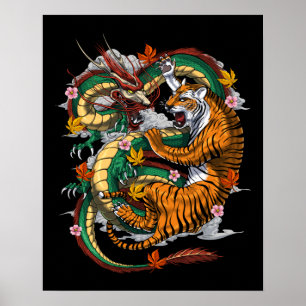 Japanischer Drache Tiger Battle Poster