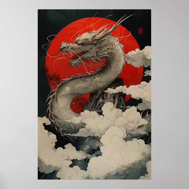 Japanischer Drache Ukiyo-e – Mythisches Kraftposte Poster (Vorne)